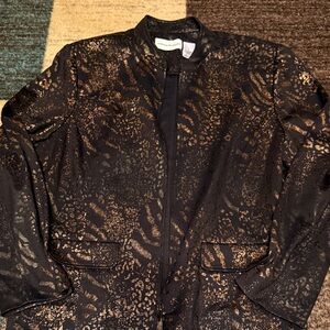 Alfred Dunner Black and Gold Patterned Blazer